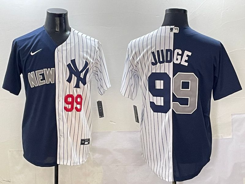 Men New York Yankees #99 Judge White Stripe Blue Game Nike 2025 MLB Jersey style 4